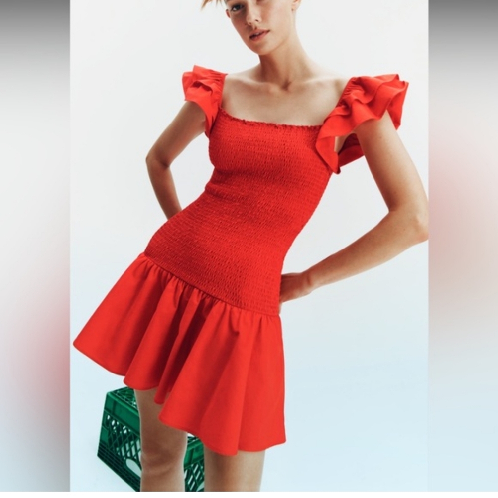 Zara Smocked Ruffles Mini Dress